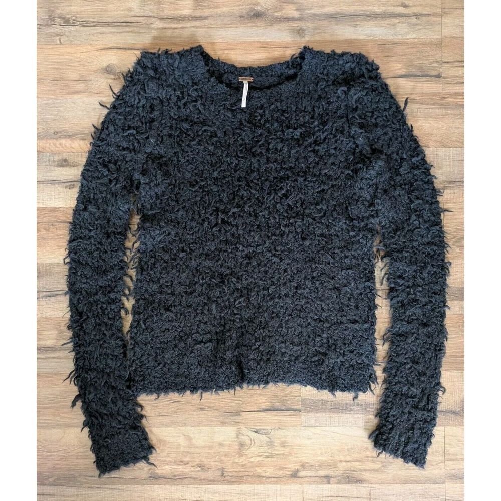 Free People Fuzzy Sweater Women's Small Wool Shaggy Open Knit Boho Rave Fitted